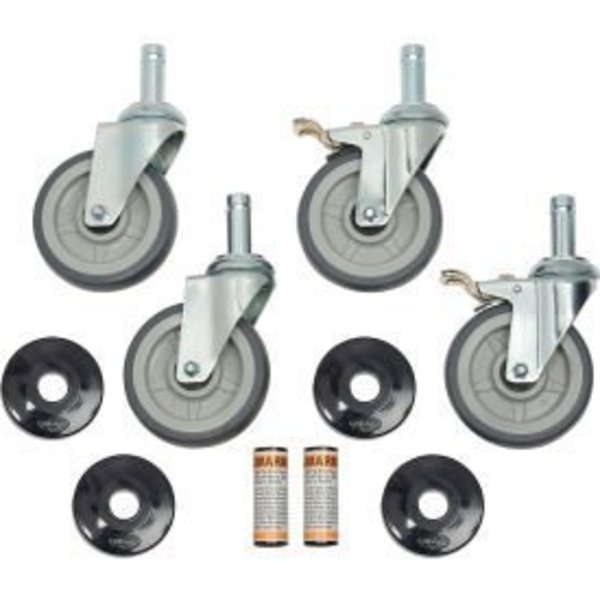 Global Equipment Rubber Swivel Stem Set of (4) Casters 5 Inch 2 Brake/ Donut Bumper 800283